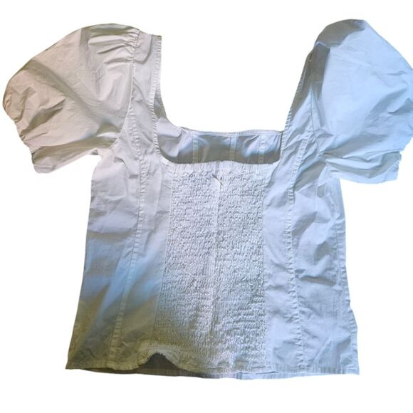 J Crew Puff-sleeve squareneck top in cotton poplin in White - Picture 4 of 8